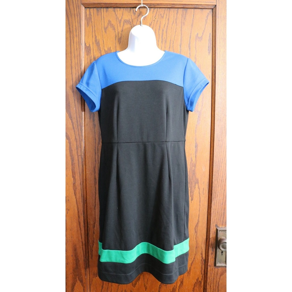 DKNYC Colorblock Sheath Dress Women Small Black Blue Green Short Sleeve Zip Back